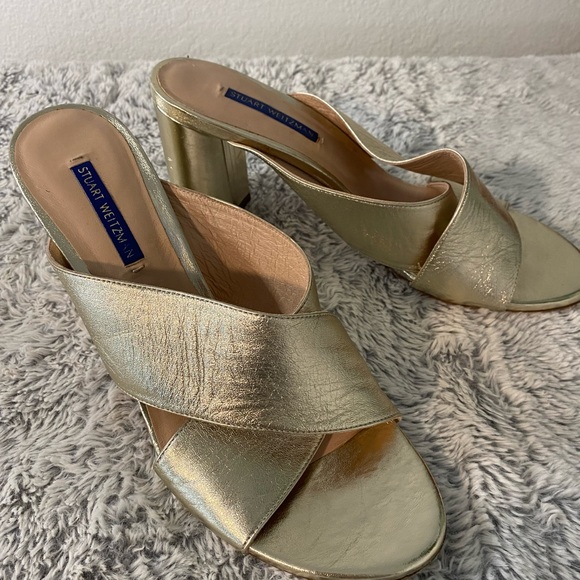 Stuart Weitzman Metallic Gold Heeled Sandals - Picture 2 of 5